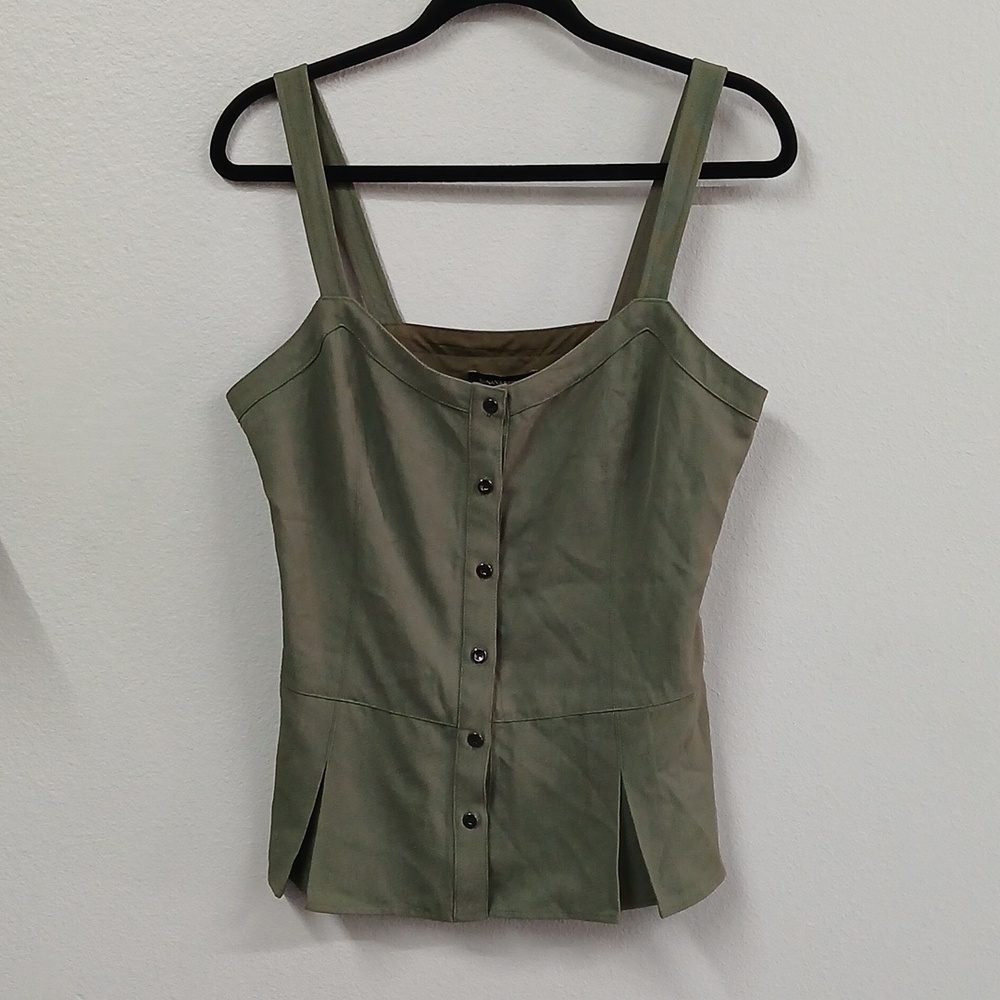 NWT Banana Republic Button Up Tank Flare Sleeveless Green Size 8 - Picture 2 of 8